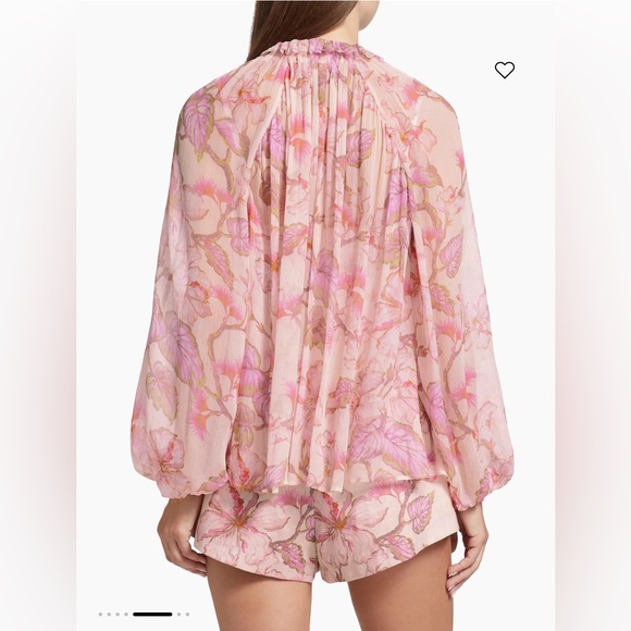 Zimmermann Coral Hibiscus Semi-sheer Floral Blouse Size 1 - Picture 5 of 15